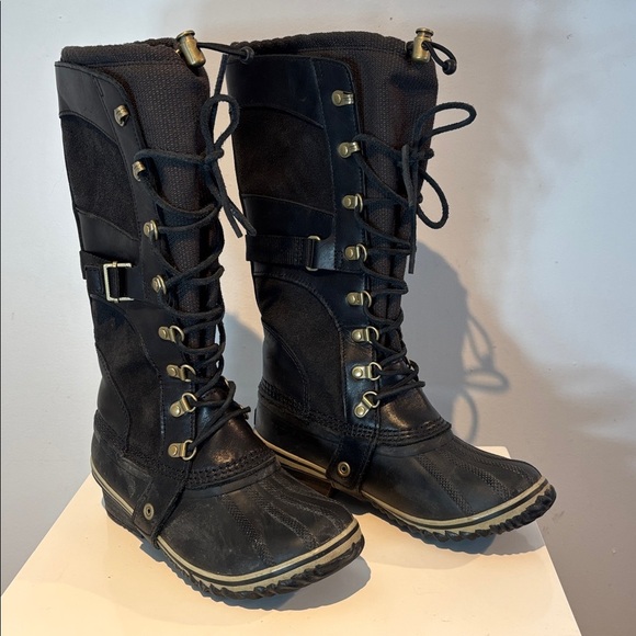 SOREL Boots Conquest Carly Tall Suede Leather Duck Black Size 6.5 - Picture 12 of 12